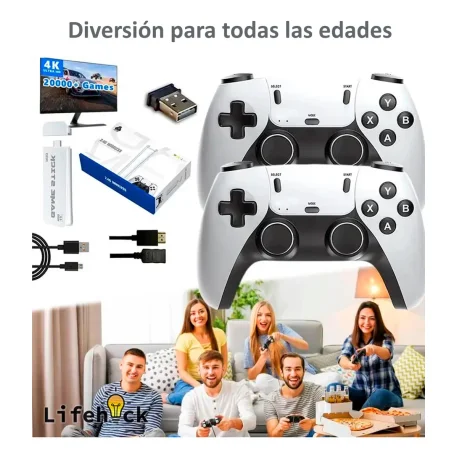 consola Adaptador Para Videojuegos M15 Retro Games 2 Controls Stick Lifehack Tv Pro 4k 64 Gb Mas De 20 Mil Juegos Color Blanco